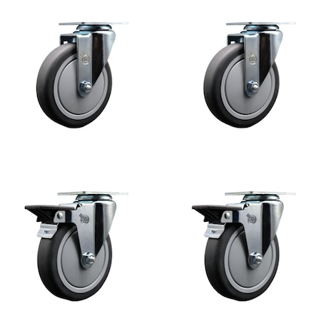 Service Caster 5'' Thermo Rubber Wheel Swivel Top Plate Caster Set with 2 Posi Brakes, 4PK SCC-20S514-TPRB-2-PLB-2